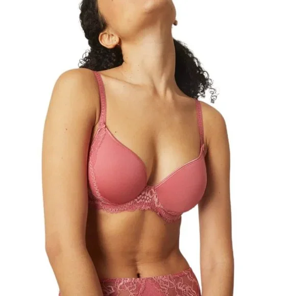 Simone Perele Bra 32C Promesse Padded Rose Pink 3D Plunge Leavers Lace Underwire - Picture 1 of 11